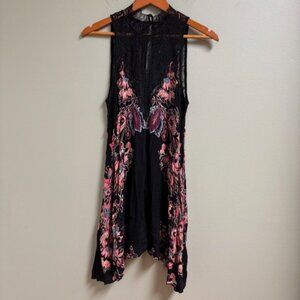 Intimately Free‎ People Womens Floral Black Lace Tunic Top Size SP Asymmetric